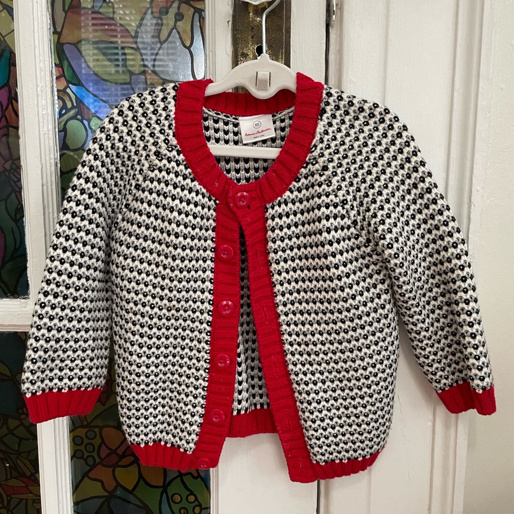 Hanna Andersson Girls Button Sweater Cardigan size 2T Red, Black, and White